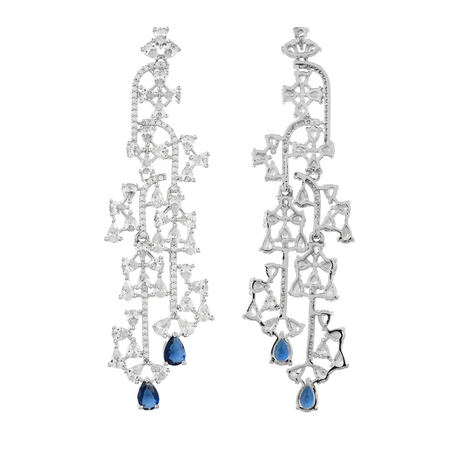 Sparkling Elegance Regal Blue Teardrop American Diamond Dangler Earrings - Image 5