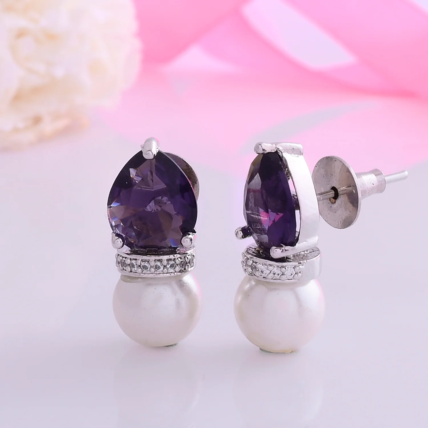 Sparkling Elegance Regal Purple Gemstone Brass Earrings