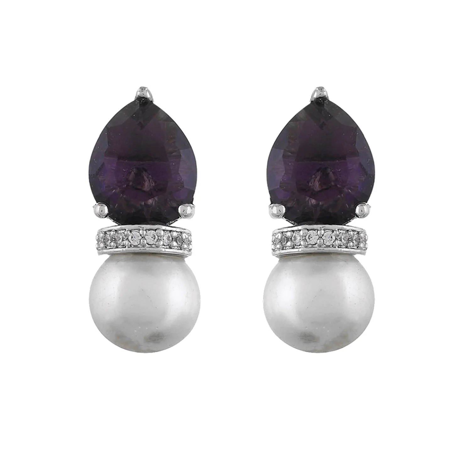 Sparkling Elegance Regal Purple Gemstone Brass Earrings - Image 4