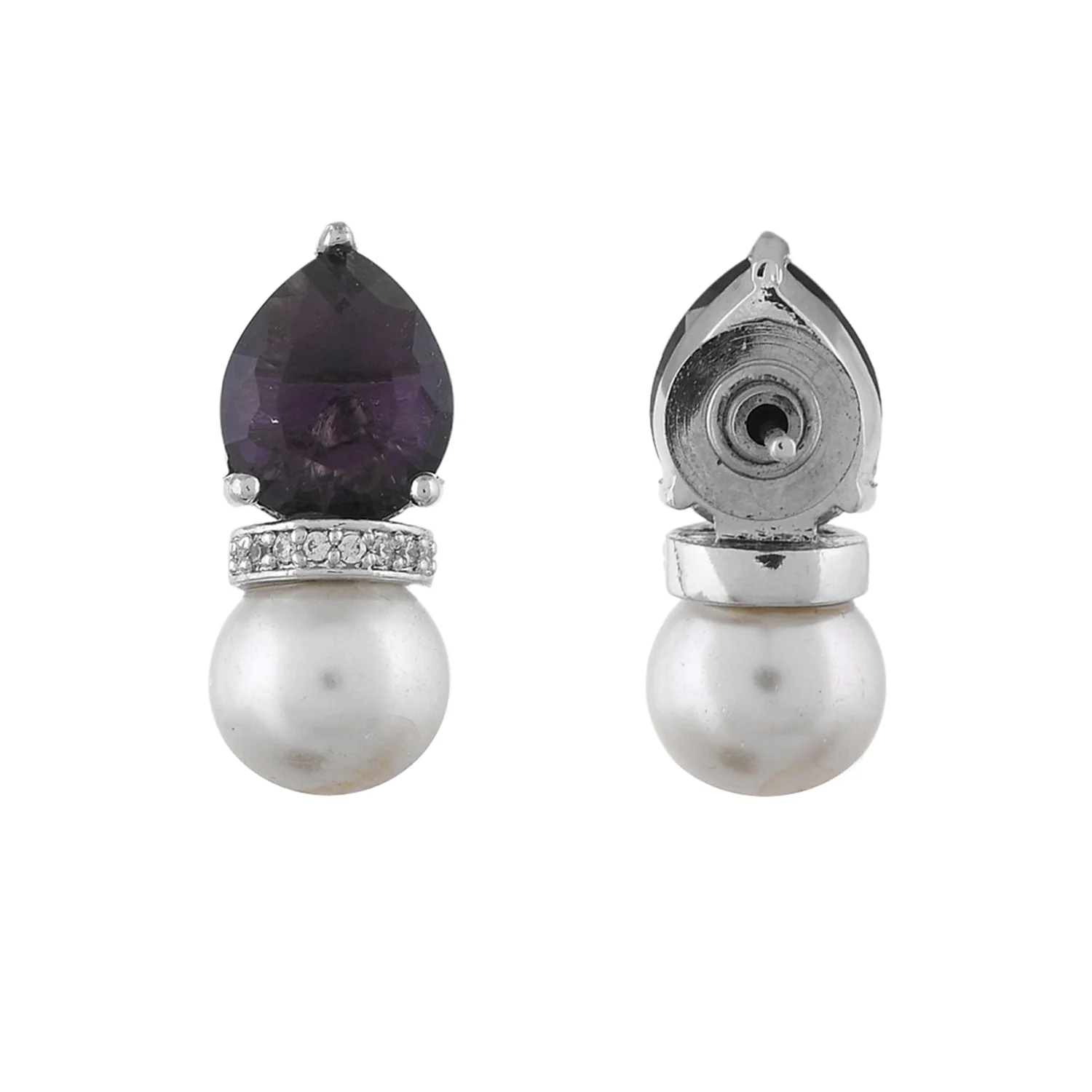 Sparkling Elegance Regal Purple Gemstone Brass Earrings - Image 5