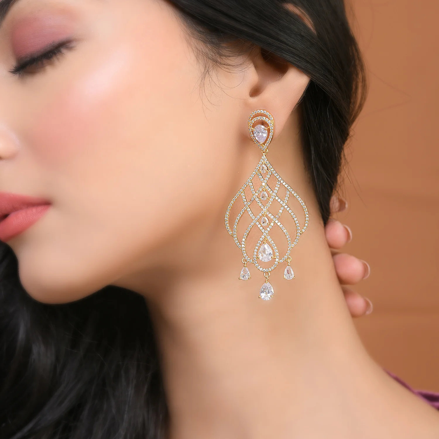 Sparkling Elegance Regal Radiance American Diamond Dangler Earrings - Image 2