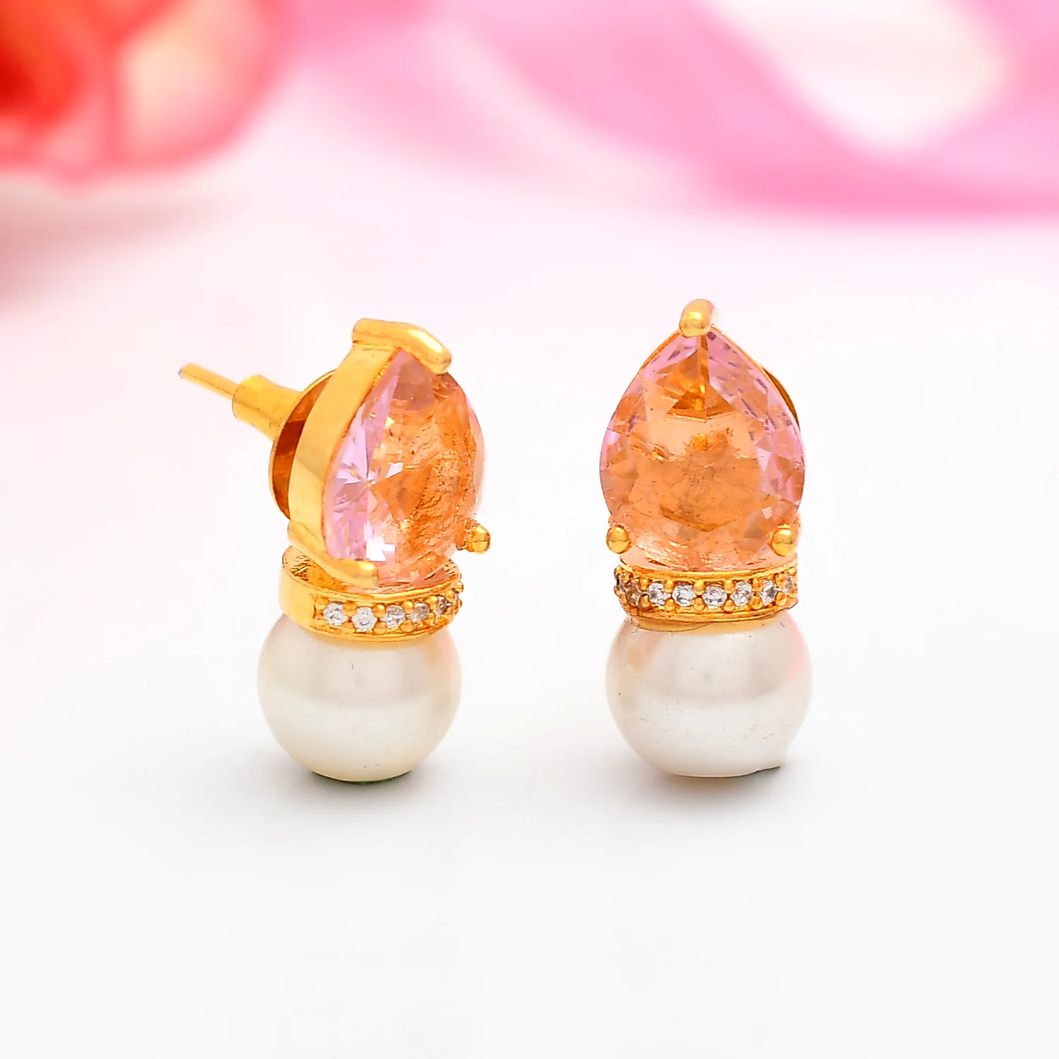 Sparkling Elegance Regal Radiance American Diamond Pearl Earrings