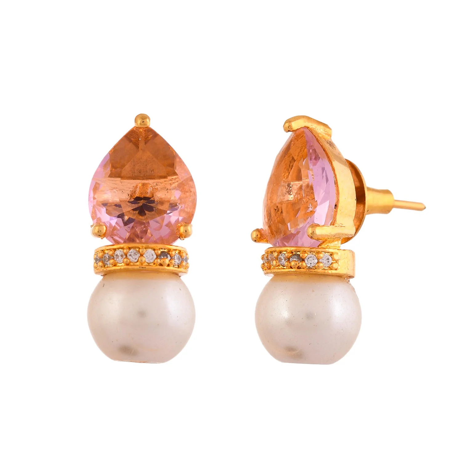 Sparkling Elegance Regal Radiance American Diamond Pearl Earrings - Image 4