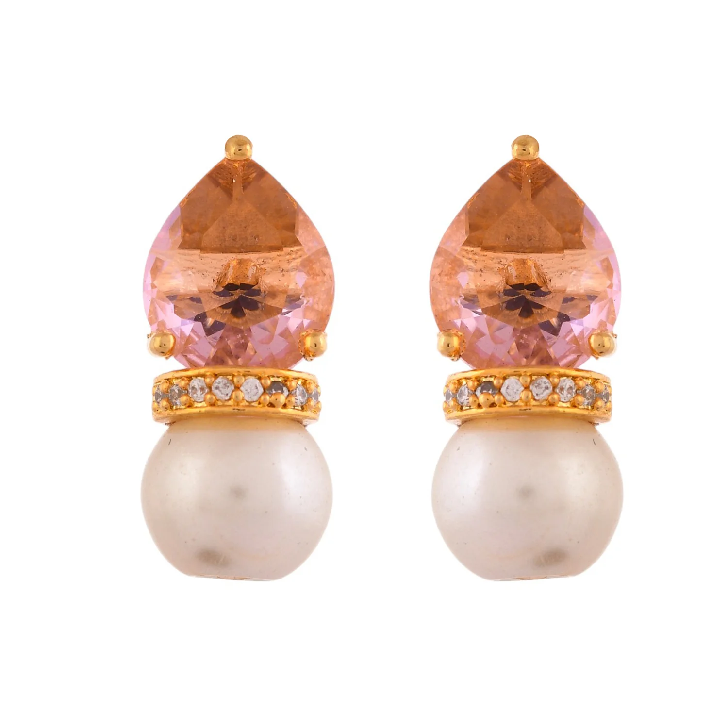 Sparkling Elegance Regal Radiance American Diamond Pearl Earrings - Image 5