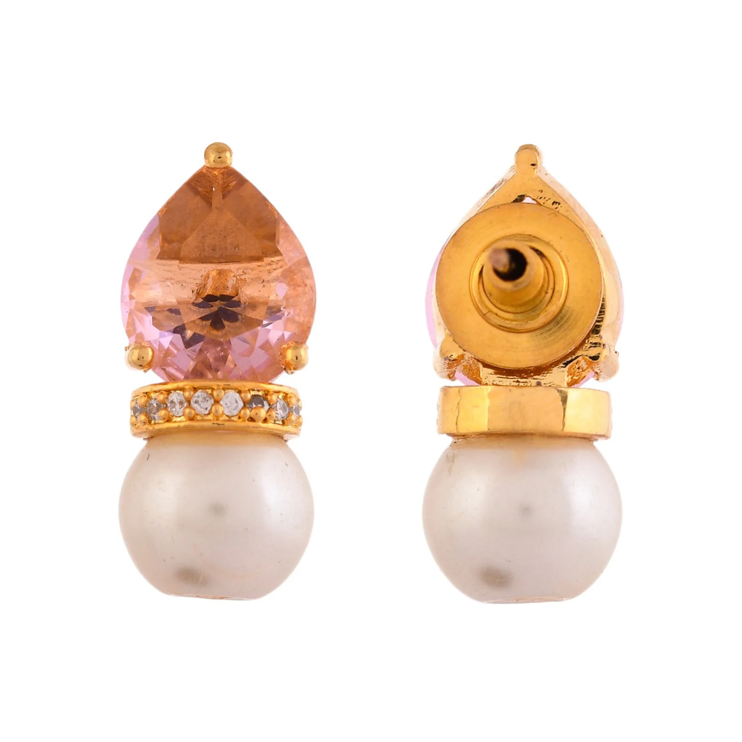 Sparkling Elegance Regal Radiance American Diamond Pearl Earrings - Image 6