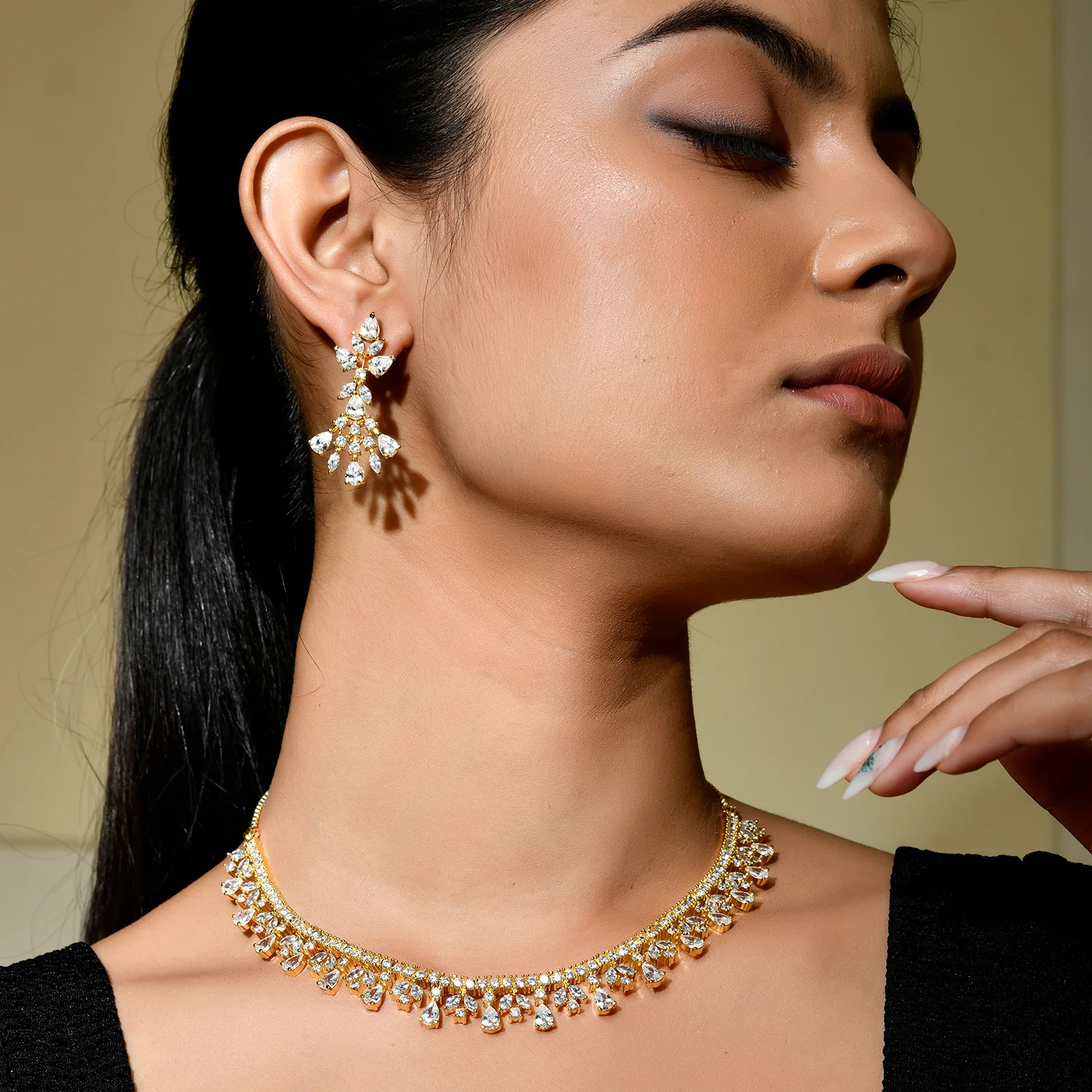 Sparkling Elegance Regal Shine American Diamond Necklace Set - Image 2