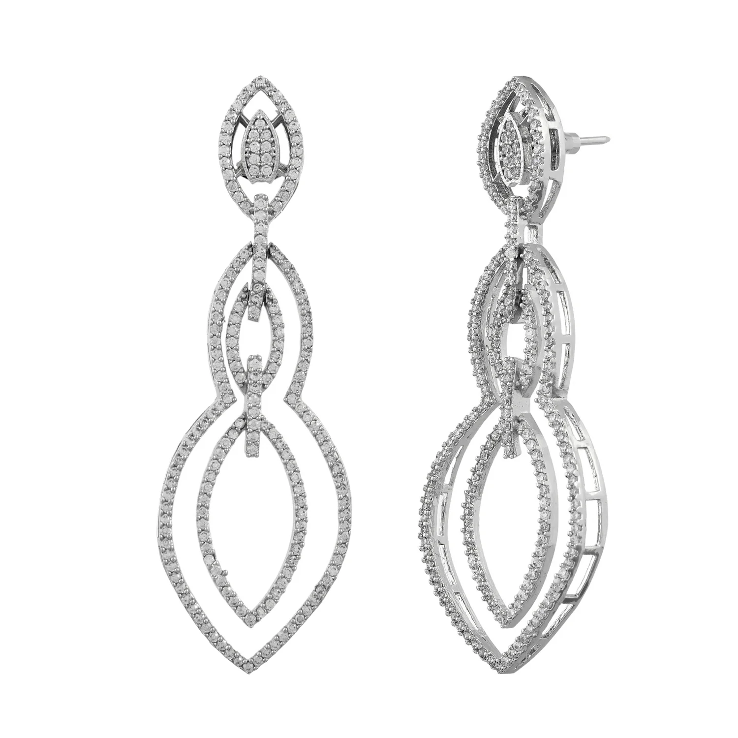 Sparkling Elegance Regal Teardrop American Diamond Dangler Earrings - Image 3