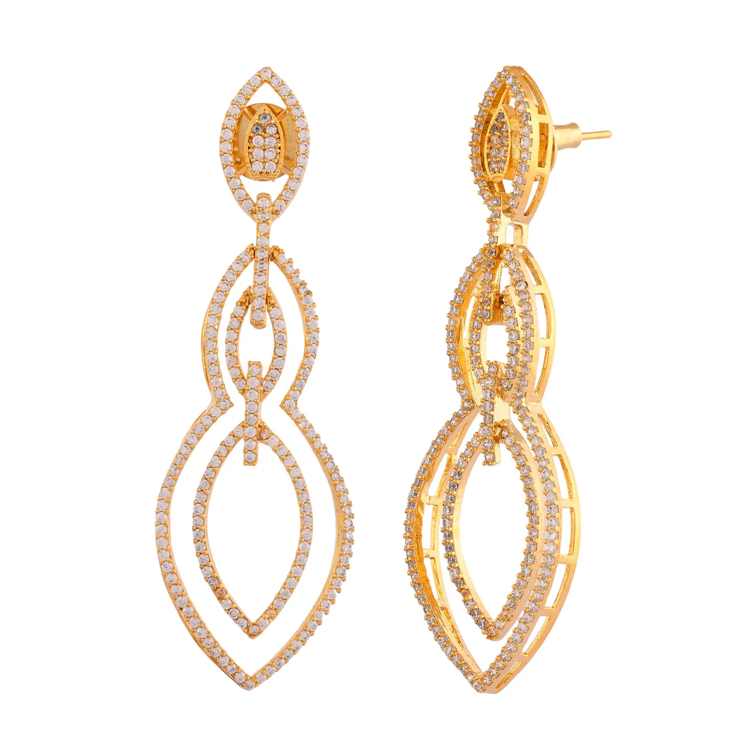 Sparkling Elegance Regal Teardrop American Diamond Gold Dangler Earrings - Image 4