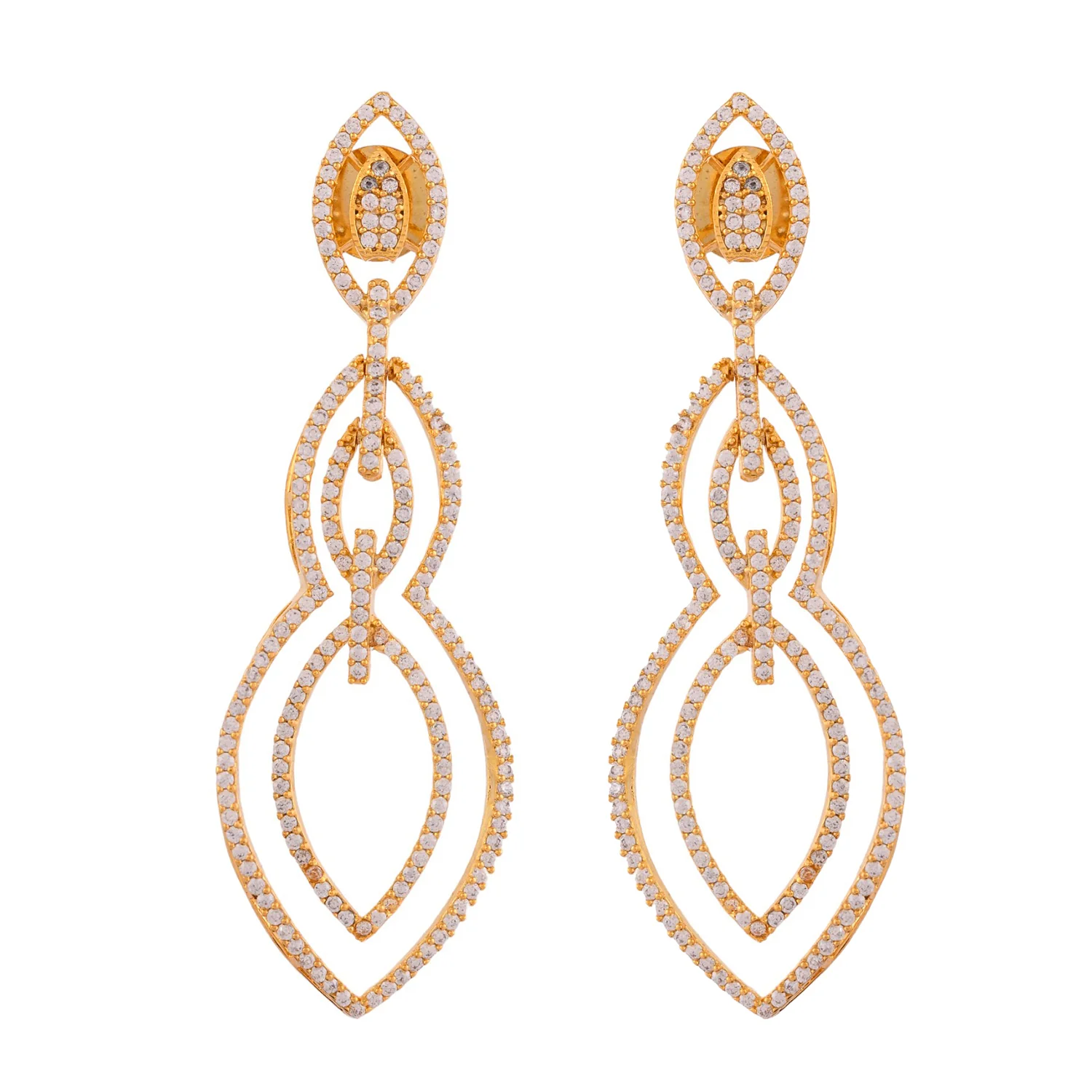 Sparkling Elegance Regal Teardrop American Diamond Gold Dangler Earrings - Image 5