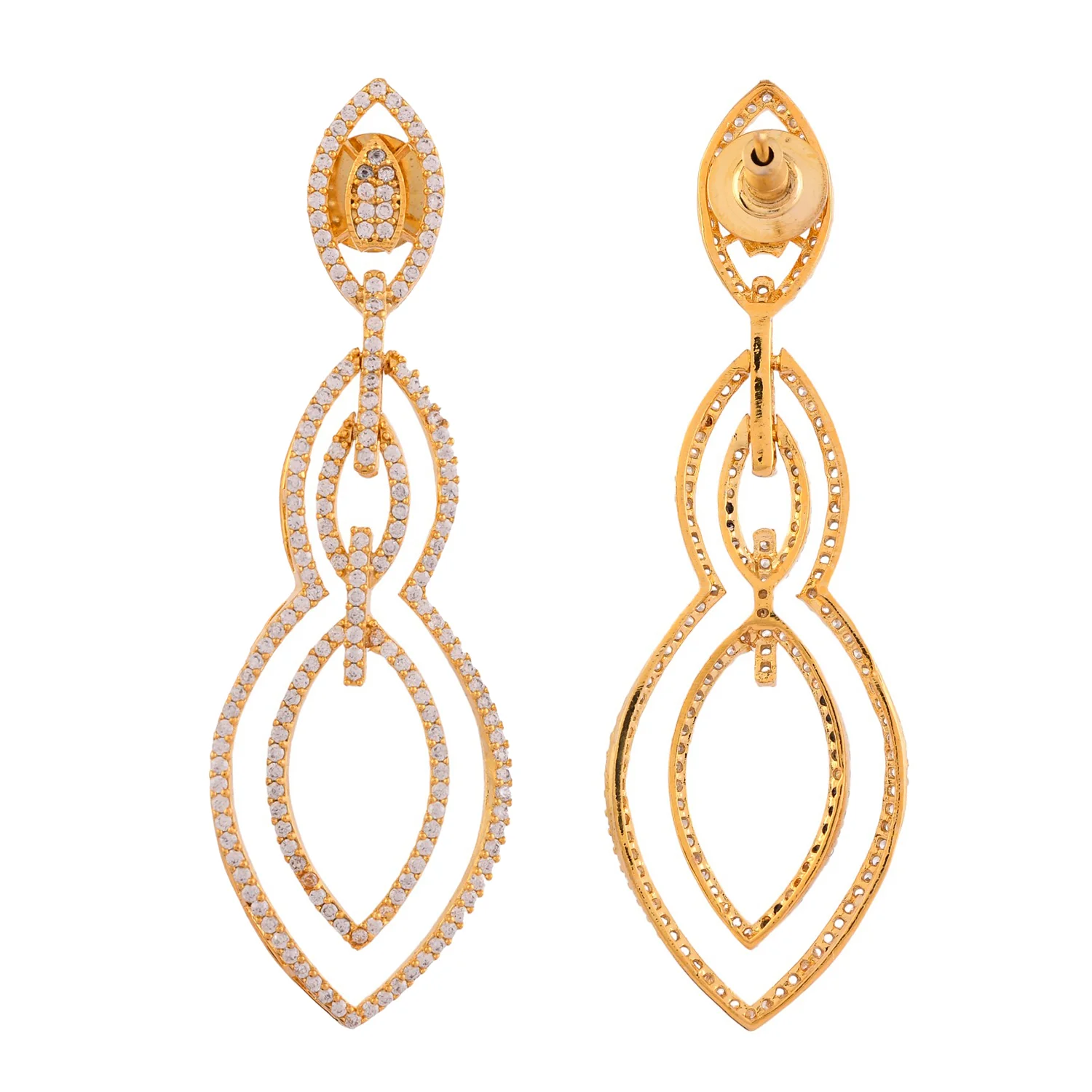 Sparkling Elegance Regal Teardrop American Diamond Gold Dangler Earrings - Image 6