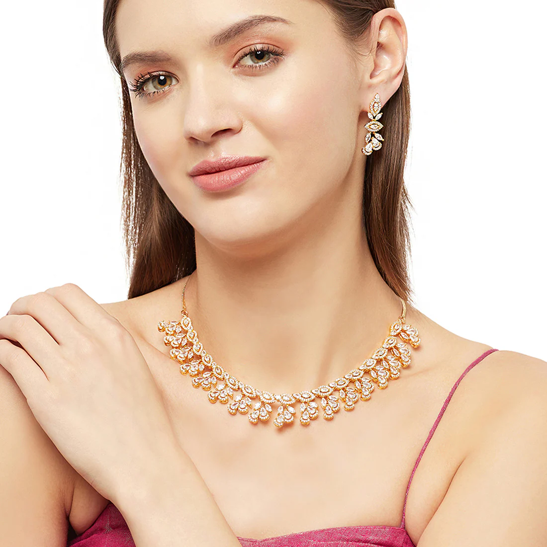 Sparkling Elegance Rose Gold Brass Necklace Set - Image 2