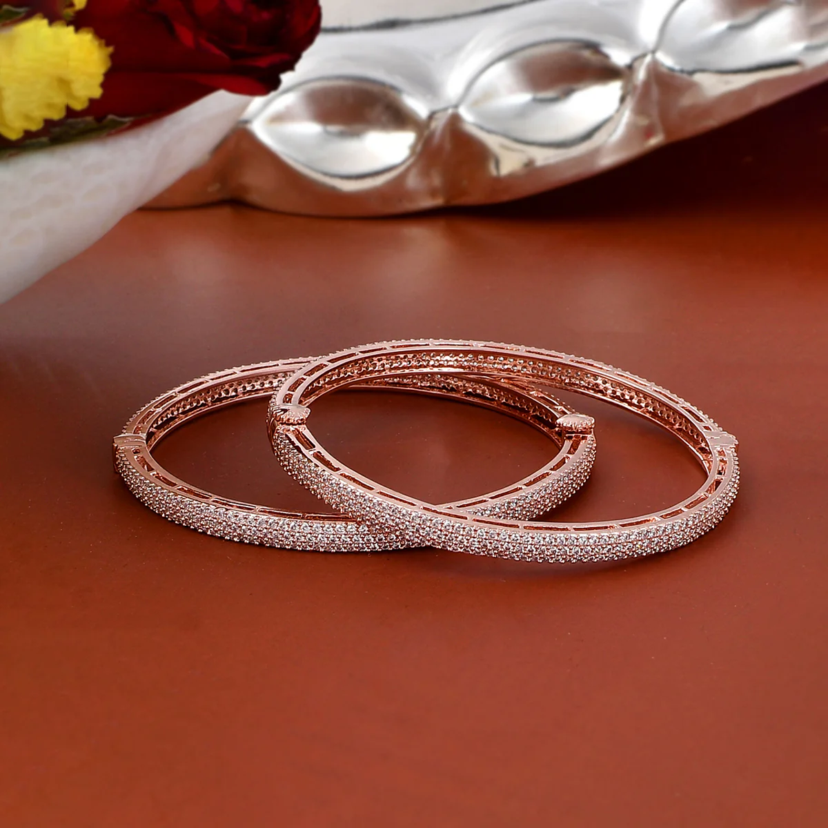Sparkling Elegance Rose Gold Cz Adorned Bangles