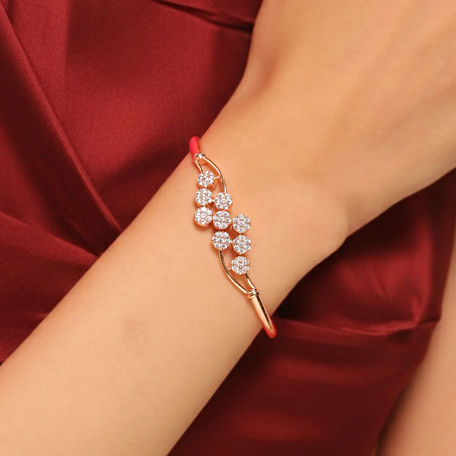 Sparkling Elegance Rose Gold Floral American Diamond Bracelet - Image 2