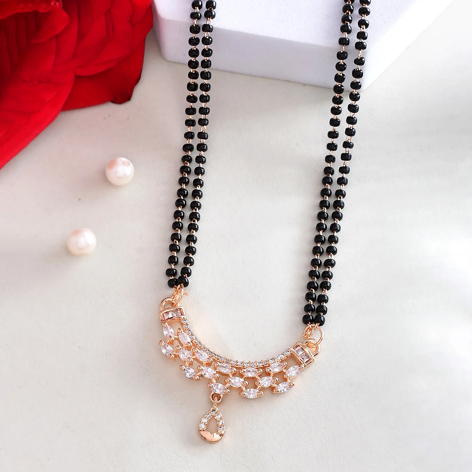Sparkling Elegance Rose Gold Plated Cz Mangalsutra