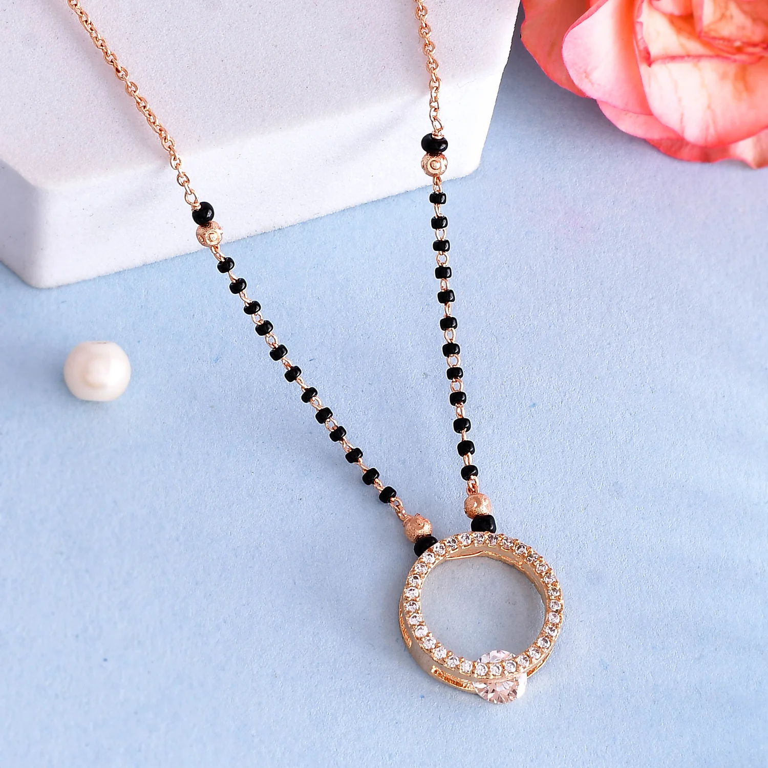 Sparkling Elegance Rose Gold Plated Zirconia Mangalsutra