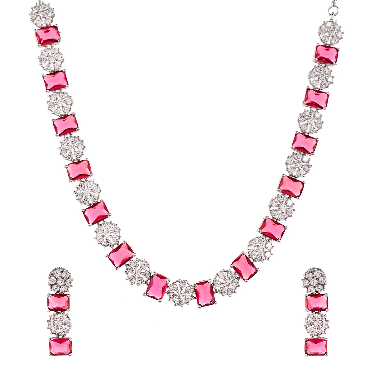 Sparkling Elegance Round and Emerald Cut Zircons Silver Plated Jewellery Set - Image 4