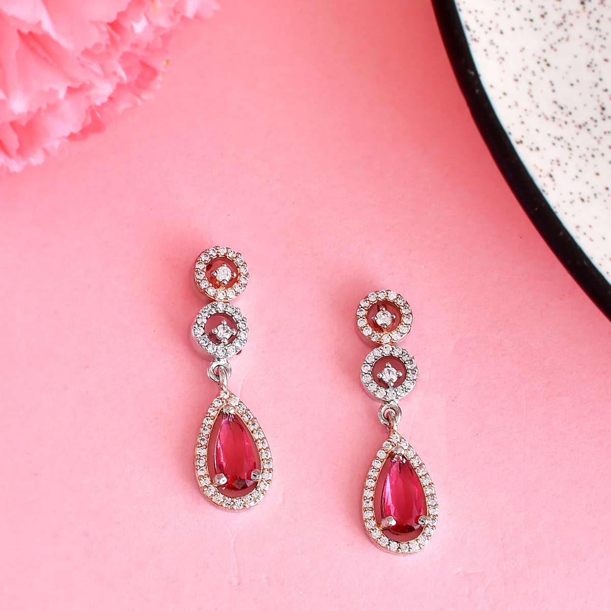 Sparkling Elegance Round and Teardrop Cut CZ Drop Earrings