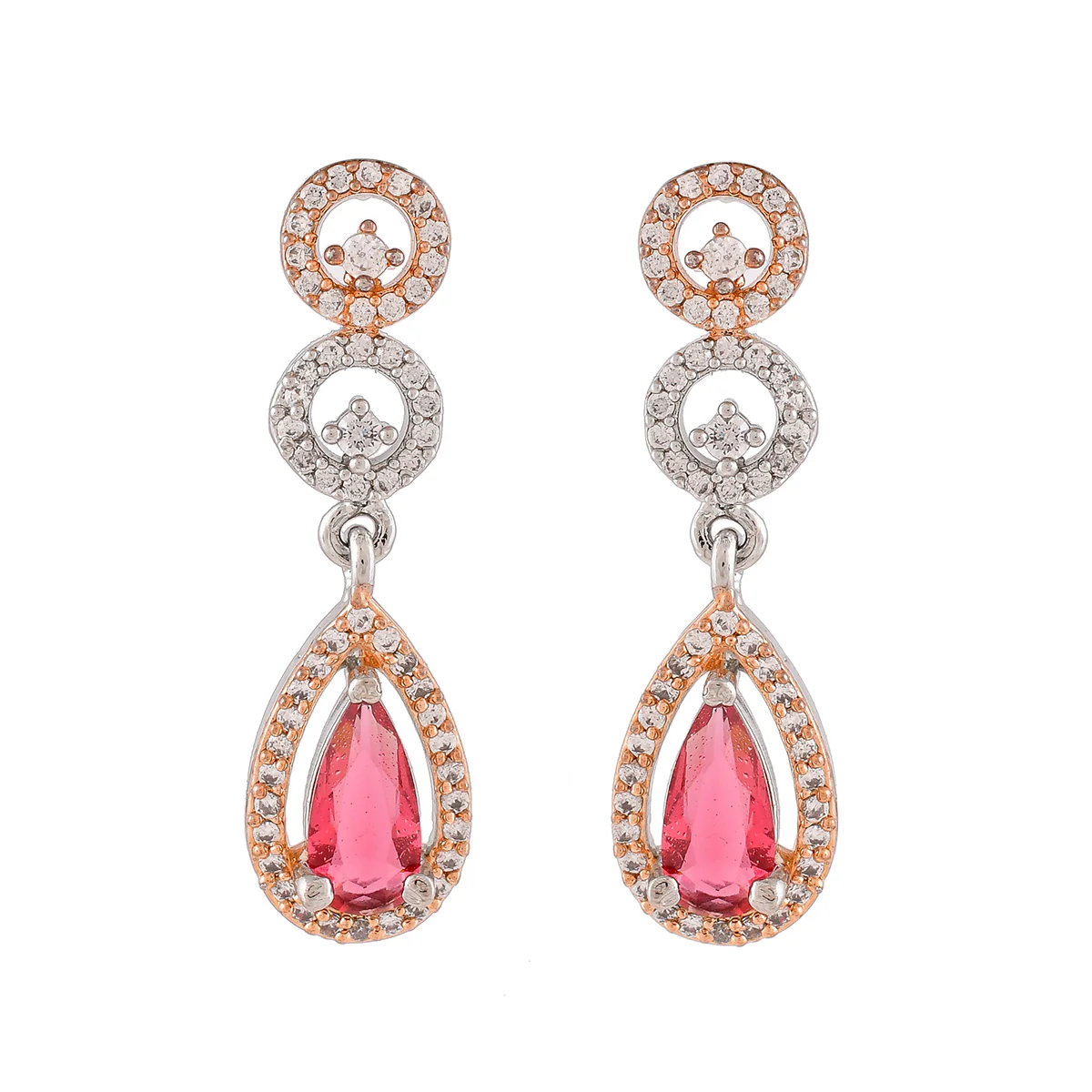Sparkling Elegance Round and Teardrop Cut CZ Drop Earrings - Image 3