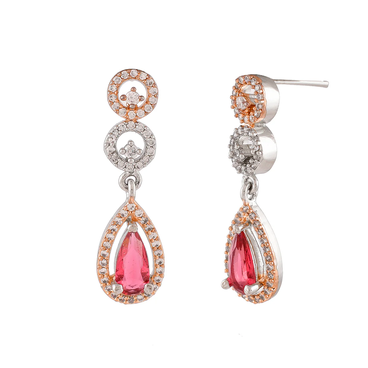 Sparkling Elegance Round and Teardrop Cut CZ Drop Earrings - Image 4