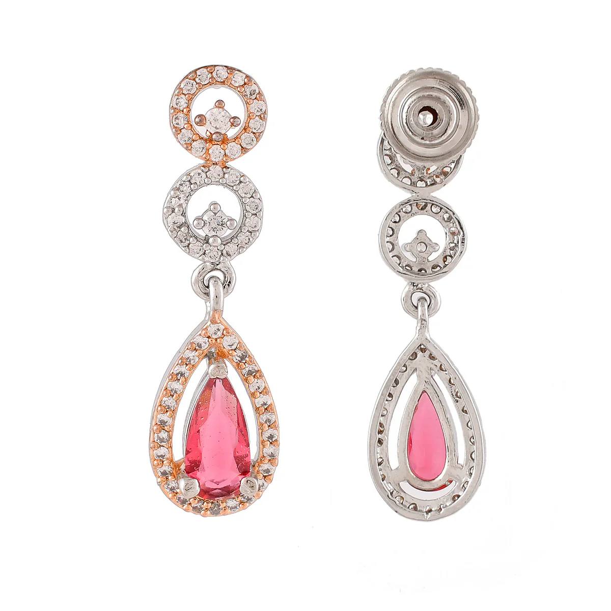 Sparkling Elegance Round and Teardrop Cut CZ Drop Earrings - Image 5