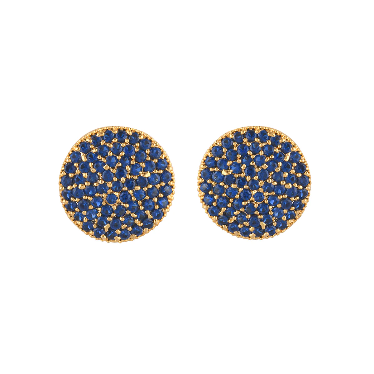 Sparkling Elegance Round Cut Blue Zircons Gold Plated Earrings - Image 3