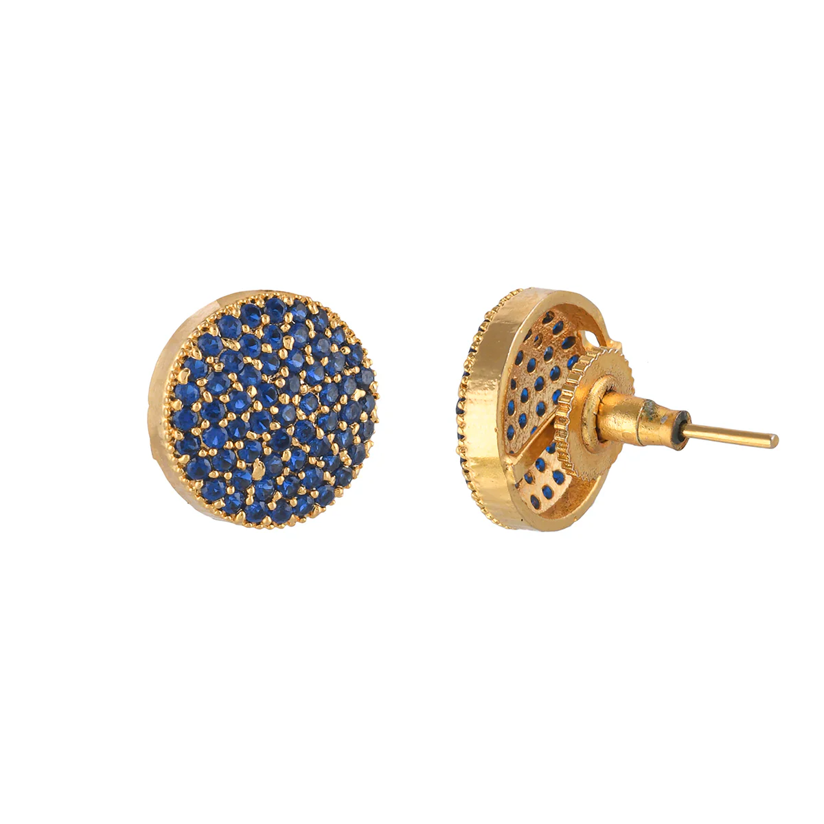 Sparkling Elegance Round Cut Blue Zircons Gold Plated Earrings - Image 5