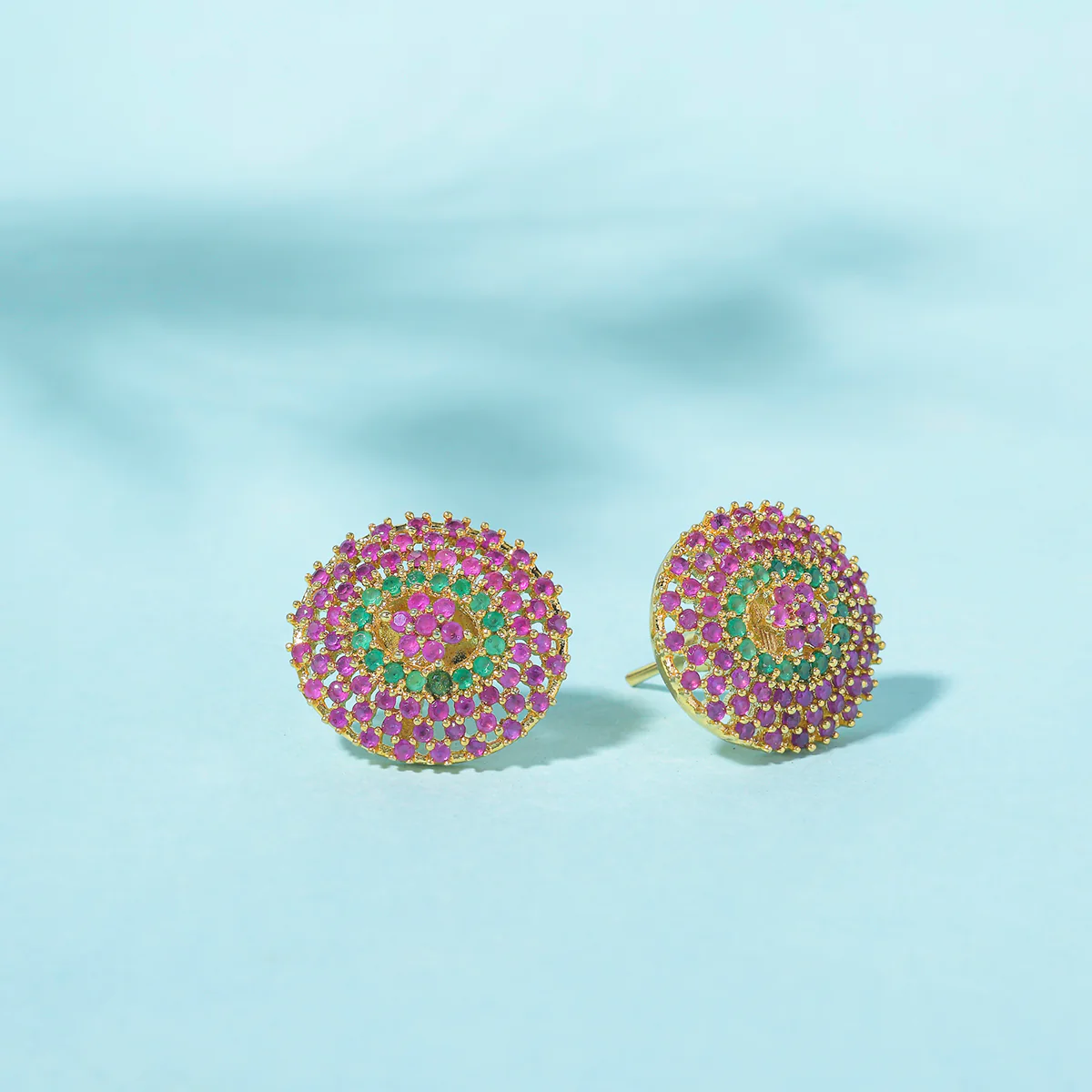 Sparkling Elegance Round Cut Cluster Setting Zircons Gold Plated Brass Earrings