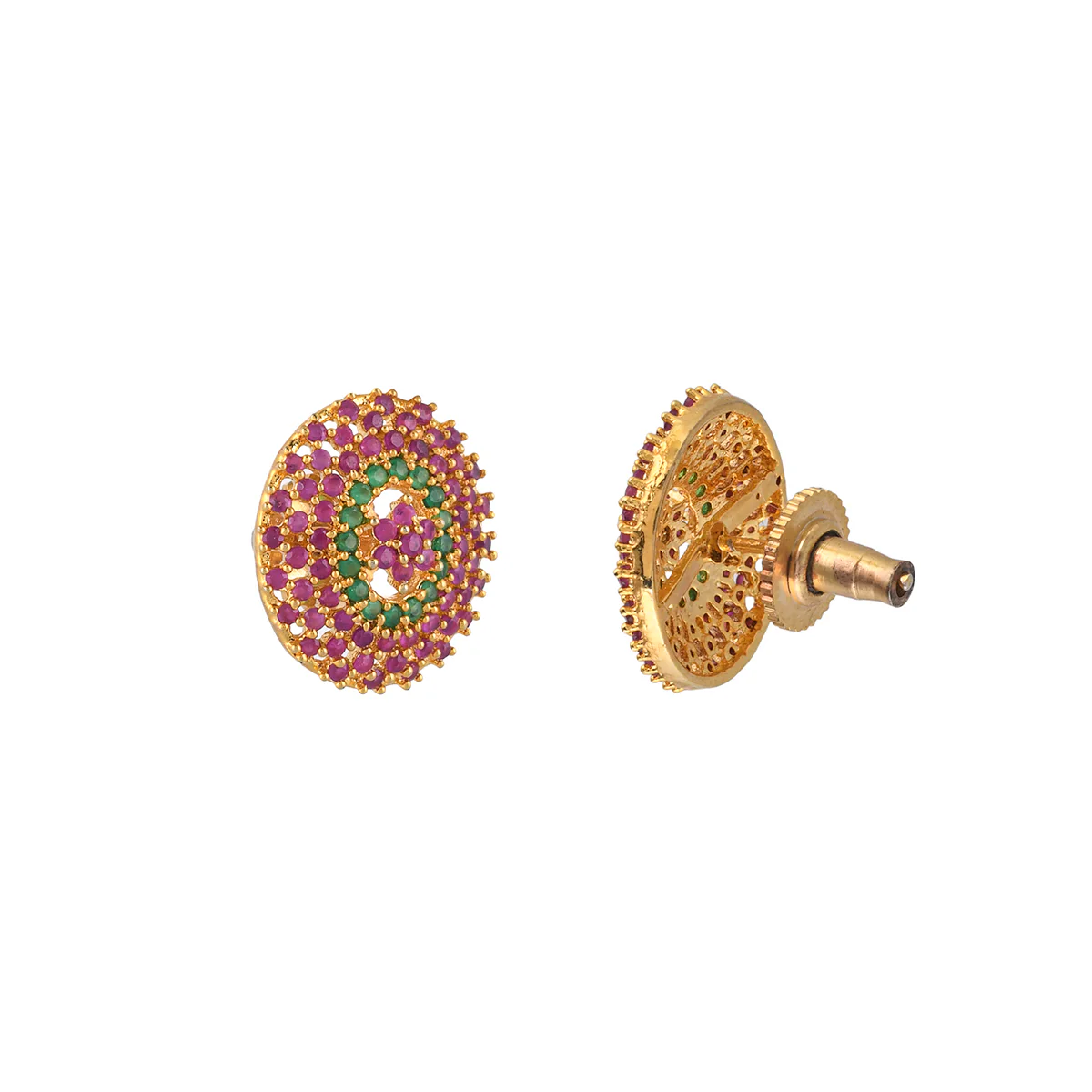 Sparkling Elegance Round Cut Cluster Setting Zircons Gold Plated Brass Earrings - Image 5