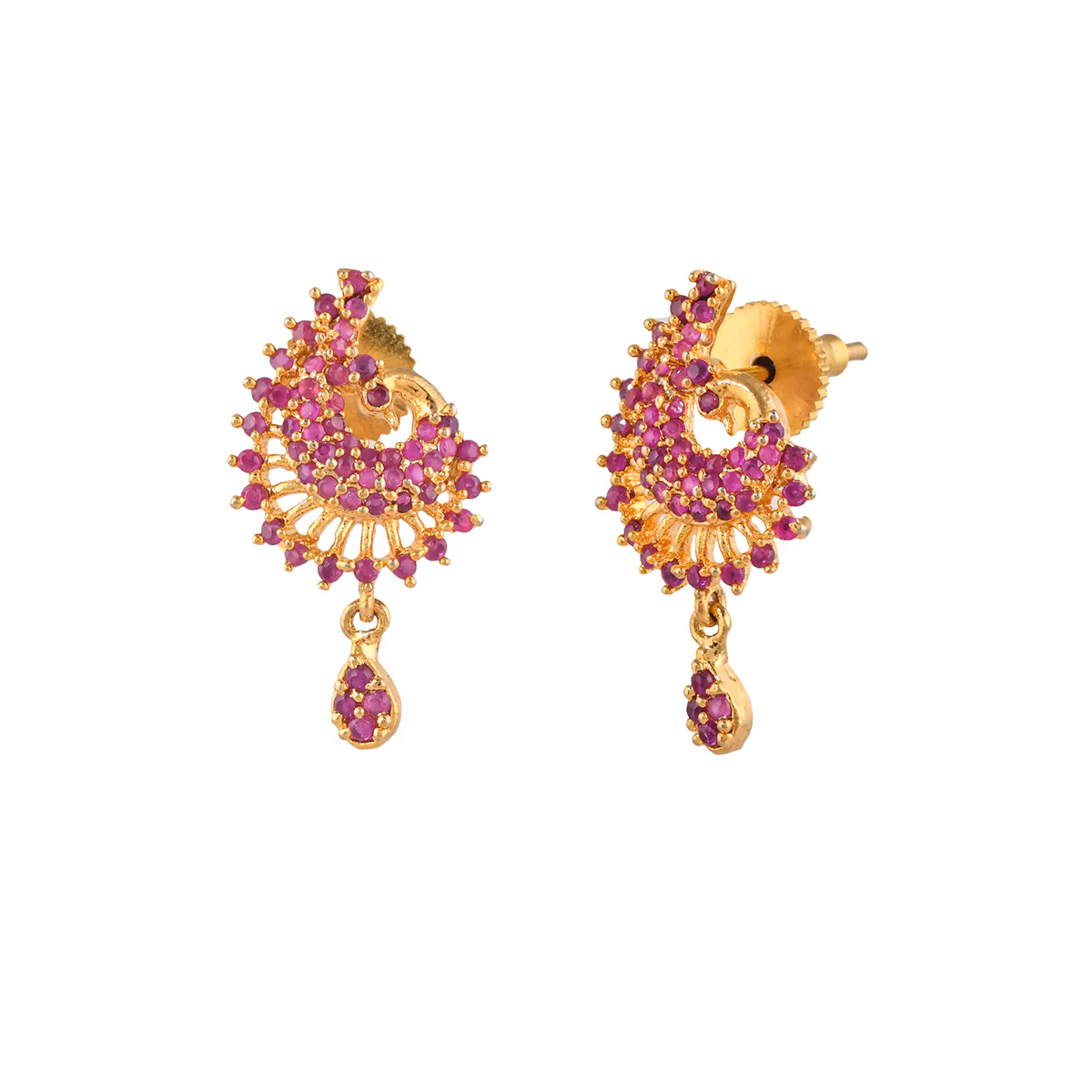 Sparkling Elegance Round Cut CZ Adorned Brass Paisley Gold Plated Earrings - Image 4