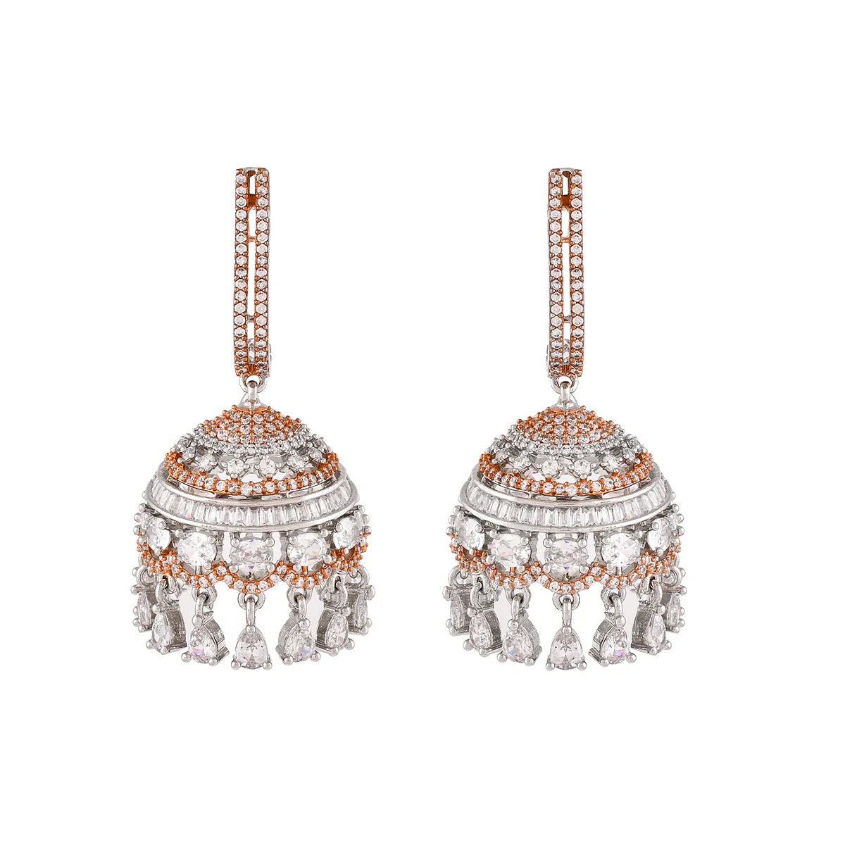 Sparkling Elegance Round Cut CZ Jhumki Earrings - Image 3