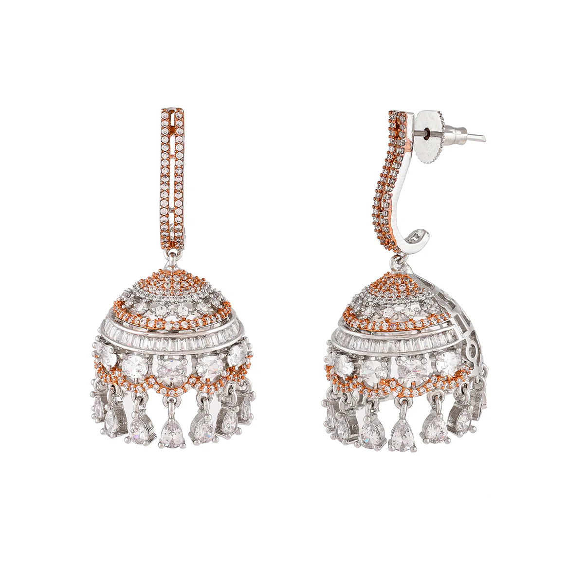 Sparkling Elegance Round Cut CZ Jhumki Earrings - Image 4