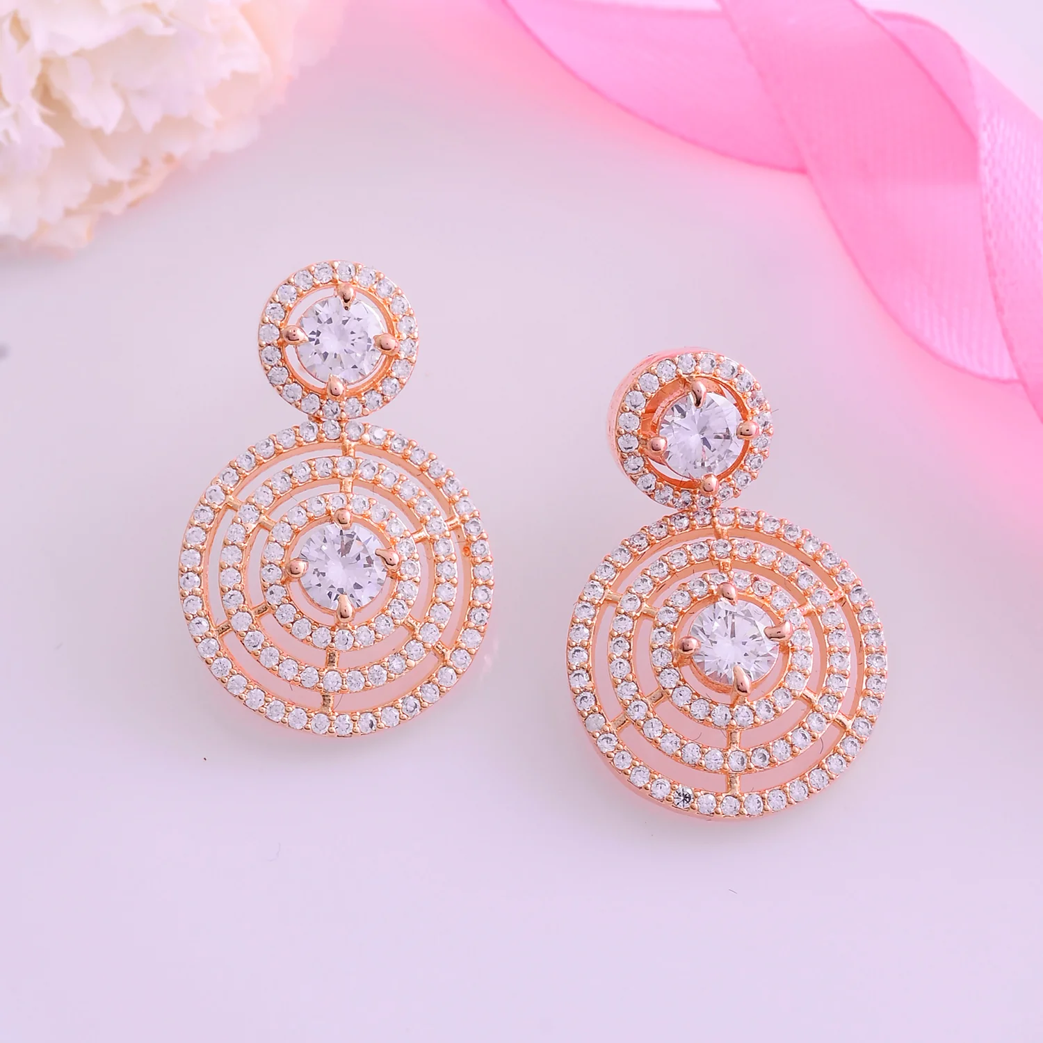Sparkling Elegance Round Cut Cz Layered Earrings