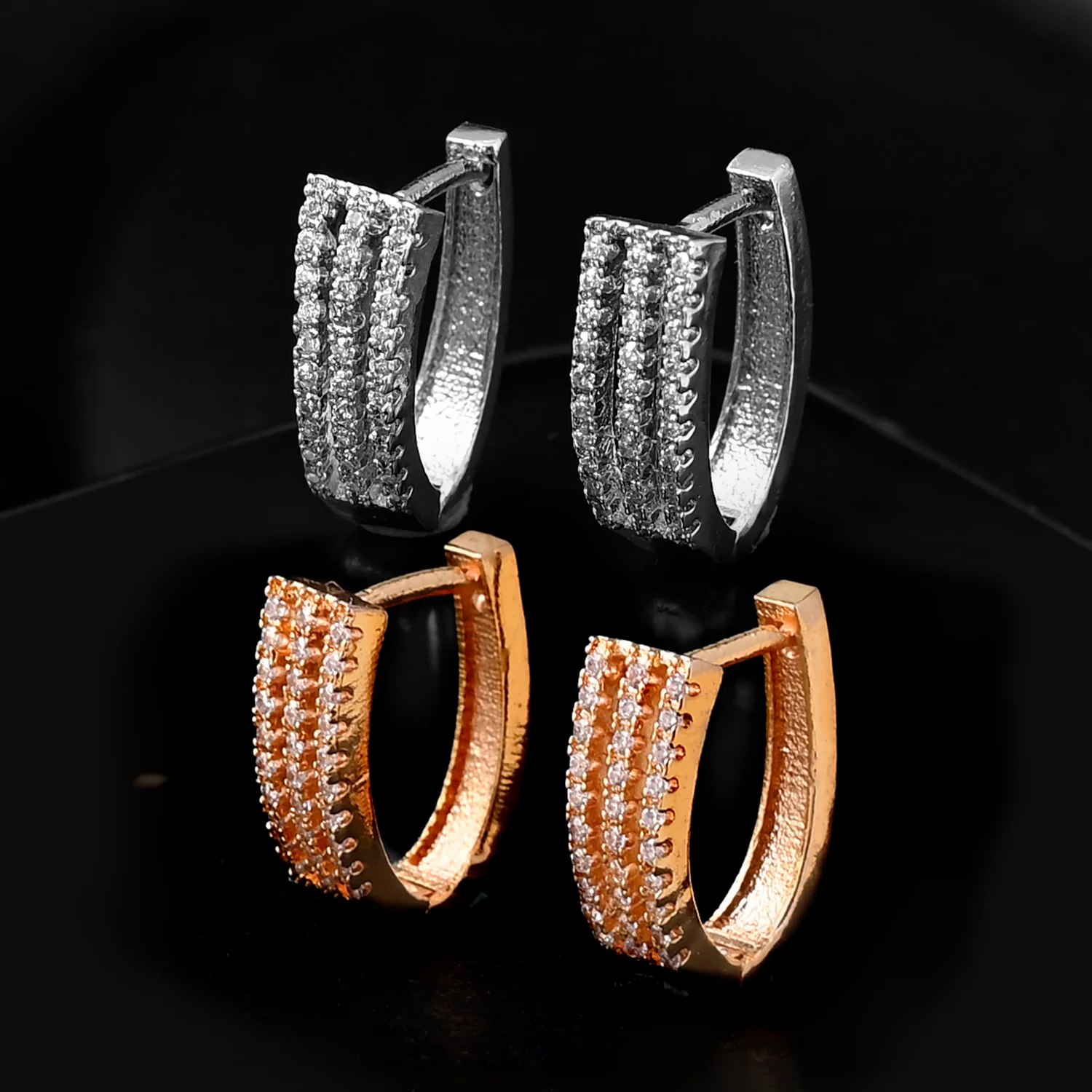 Sparkling Elegance Round Cut Silver and Gold Cz Huggie Earrings Combo