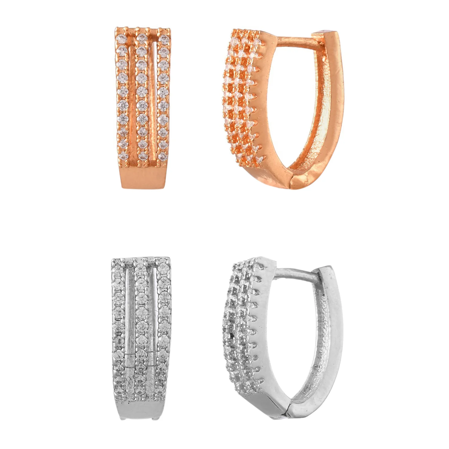 Sparkling Elegance Round Cut Silver and Gold Cz Huggie Earrings Combo - Image 4