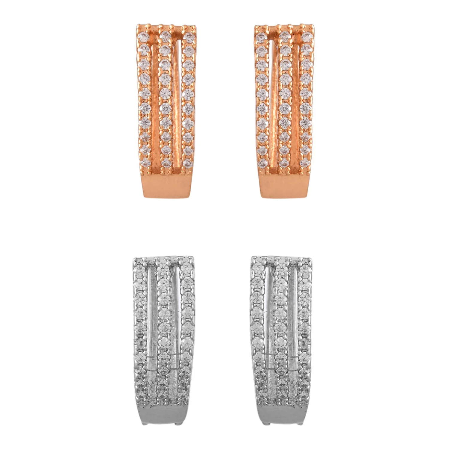Sparkling Elegance Round Cut Silver and Gold Cz Huggie Earrings Combo - Image 5