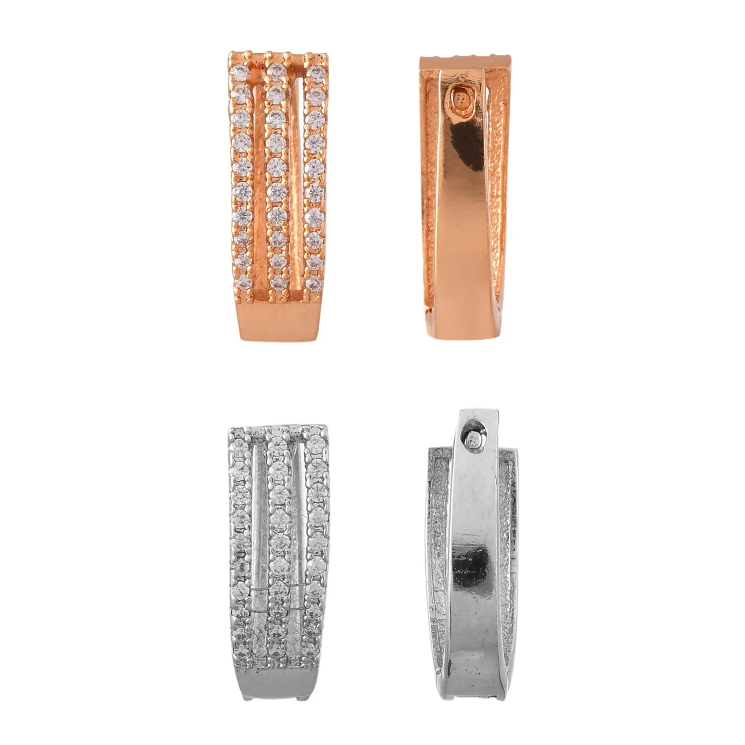 Sparkling Elegance Round Cut Silver and Gold Cz Huggie Earrings Combo - Image 6