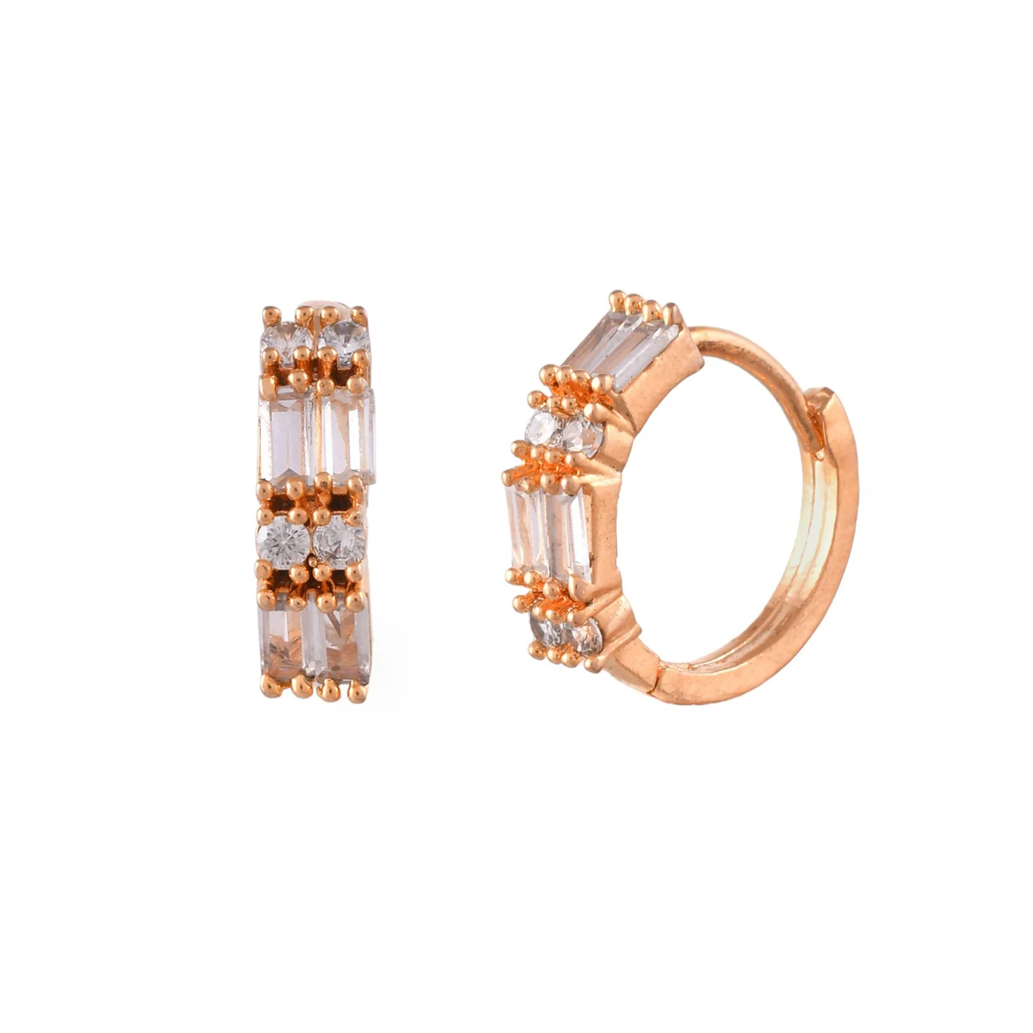 Sparkling Elegance Round Cut White Cz Half-Hoop Earrings - Image 3