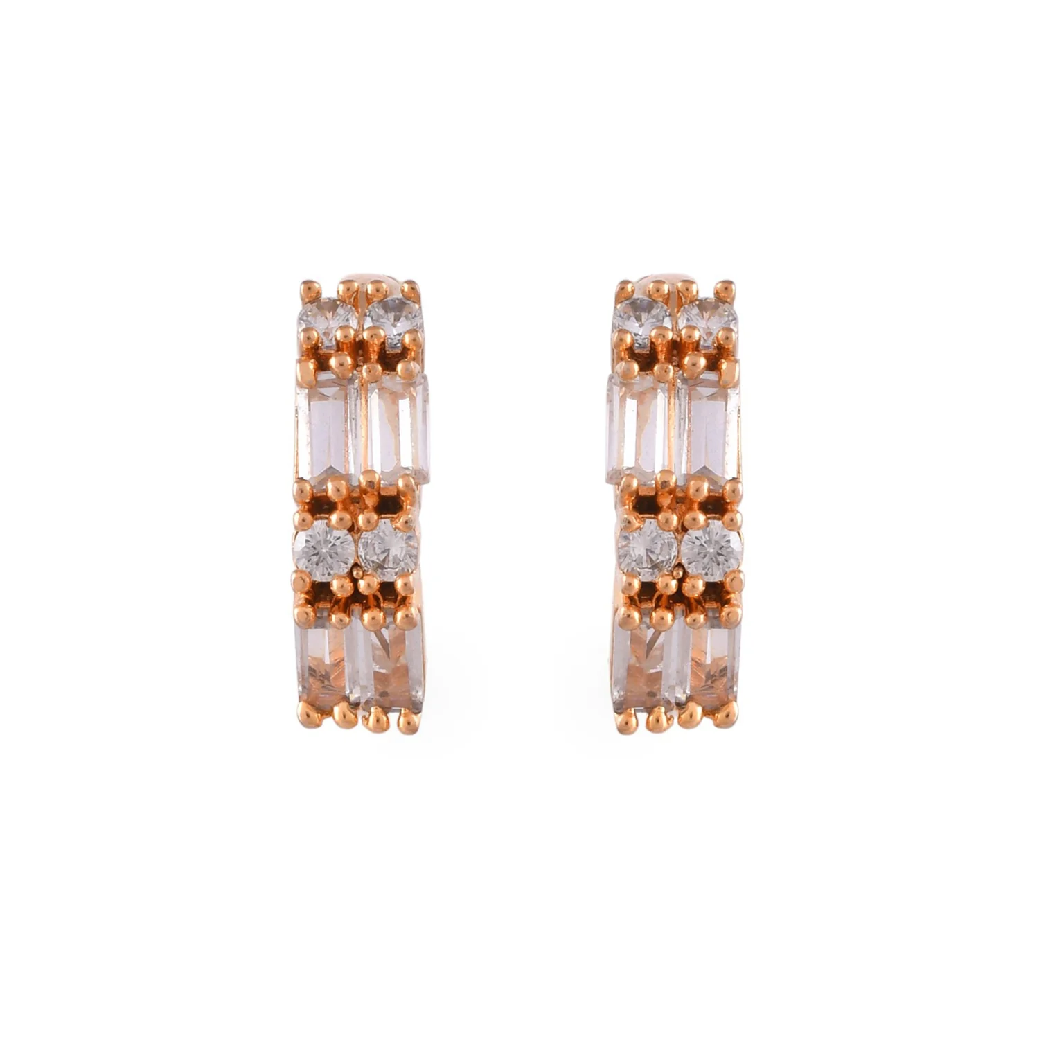Sparkling Elegance Round Cut White Cz Half-Hoop Earrings - Image 4