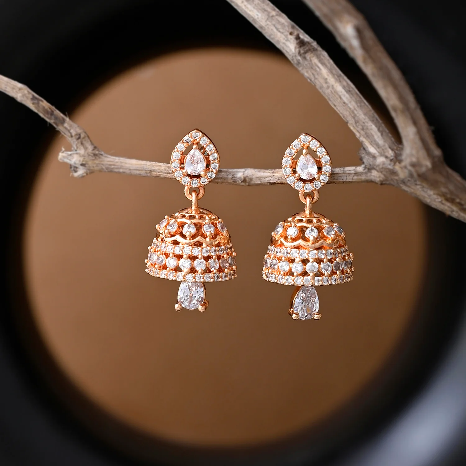 Sparkling Elegance Round Cut White Cz Jhumka Drop Earrings