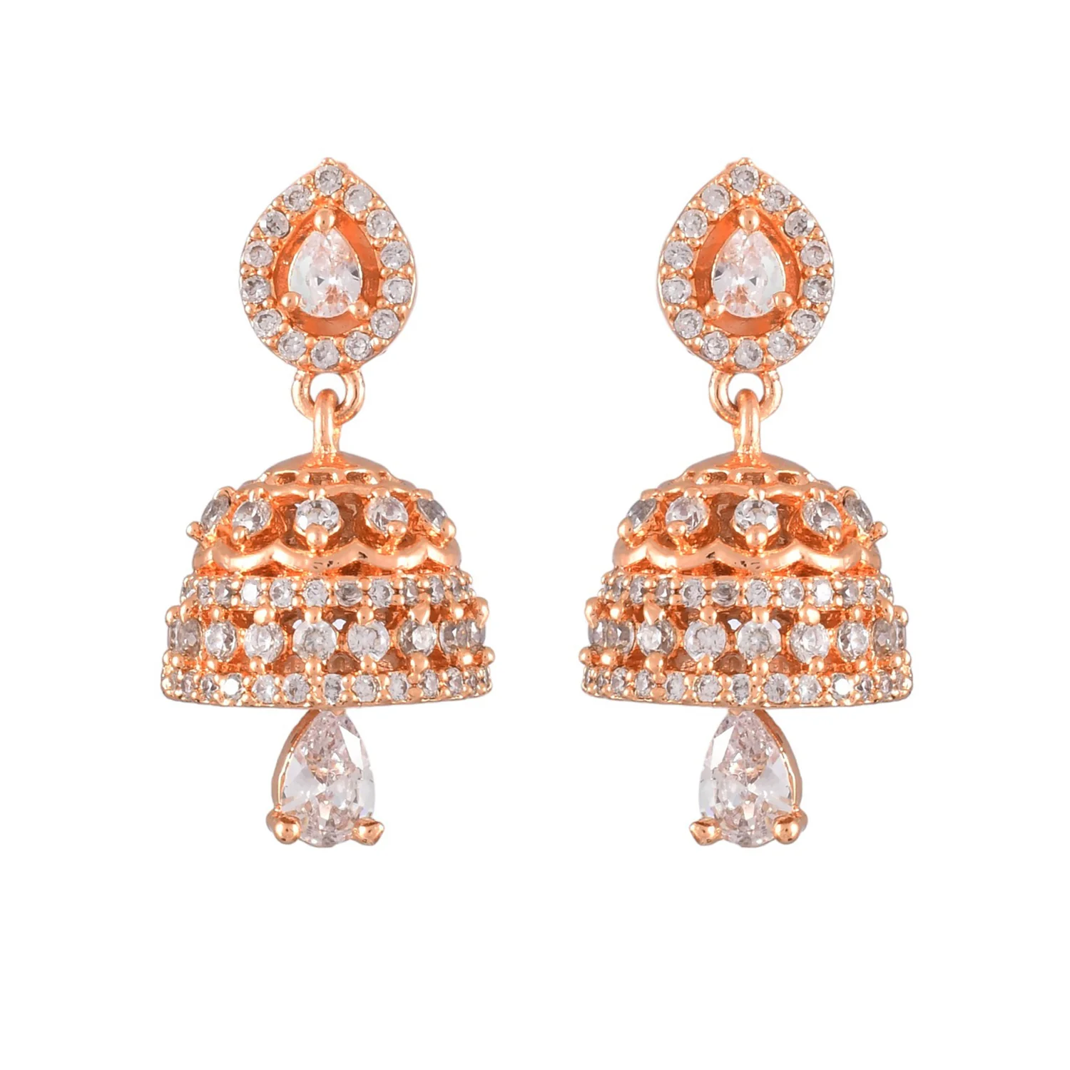 Sparkling Elegance Round Cut White Cz Jhumka Drop Earrings - Image 3