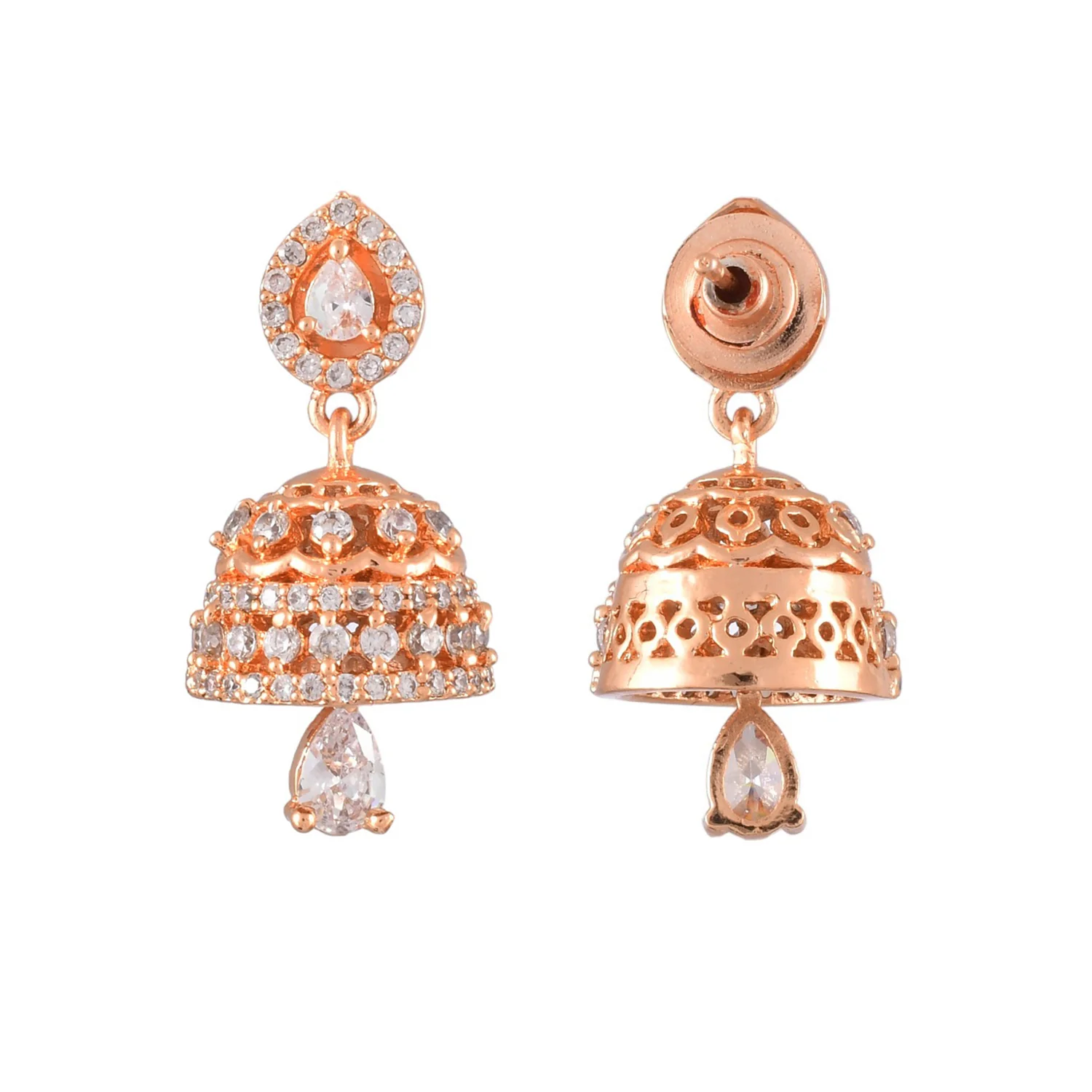 Sparkling Elegance Round Cut White Cz Jhumka Drop Earrings - Image 4