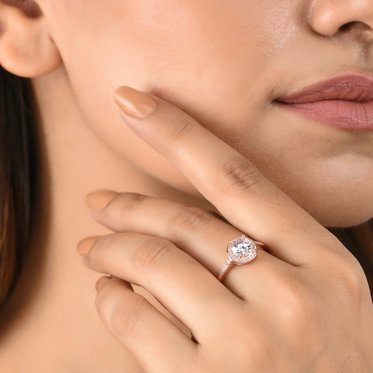 Sparkling Elegance Round Cut Zircon Adorned Rose Gold Plated Ring - Image 2