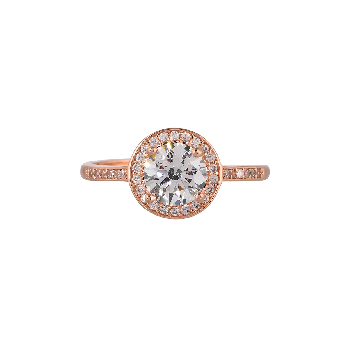 Sparkling Elegance Round Cut Zircon Adorned Rose Gold Plated Ring - Image 3
