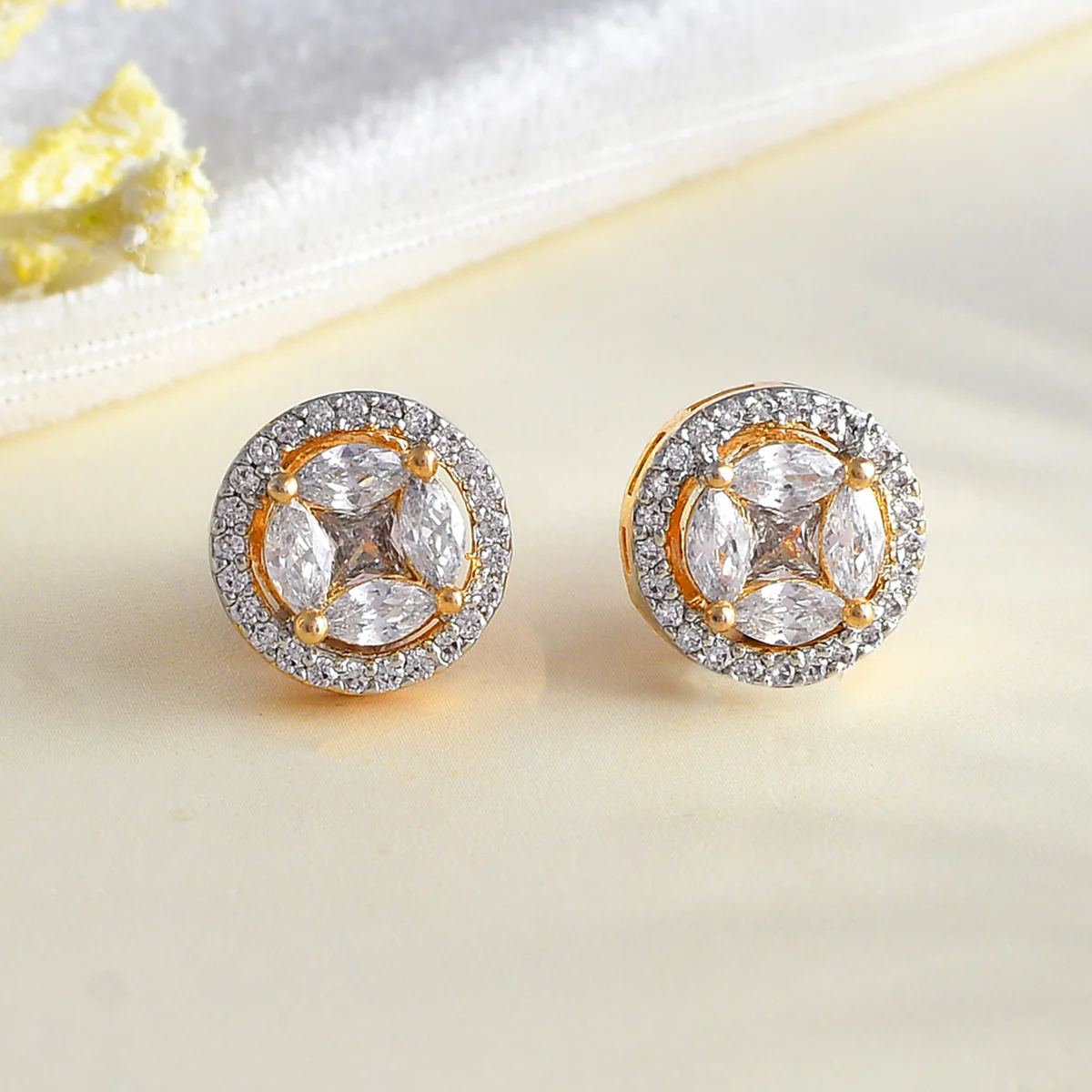 Sparkling Elegance Round Cz Adorned Stud Earrings