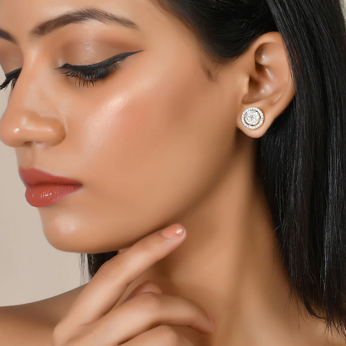 Sparkling Elegance Round Cz Adorned Stud Earrings - Image 2