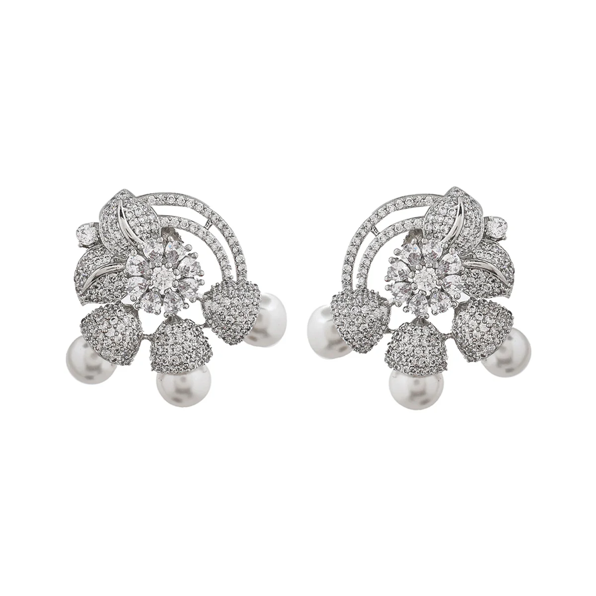 Sparkling Elegance Round Floral Cz Studded Earrings - Image 3