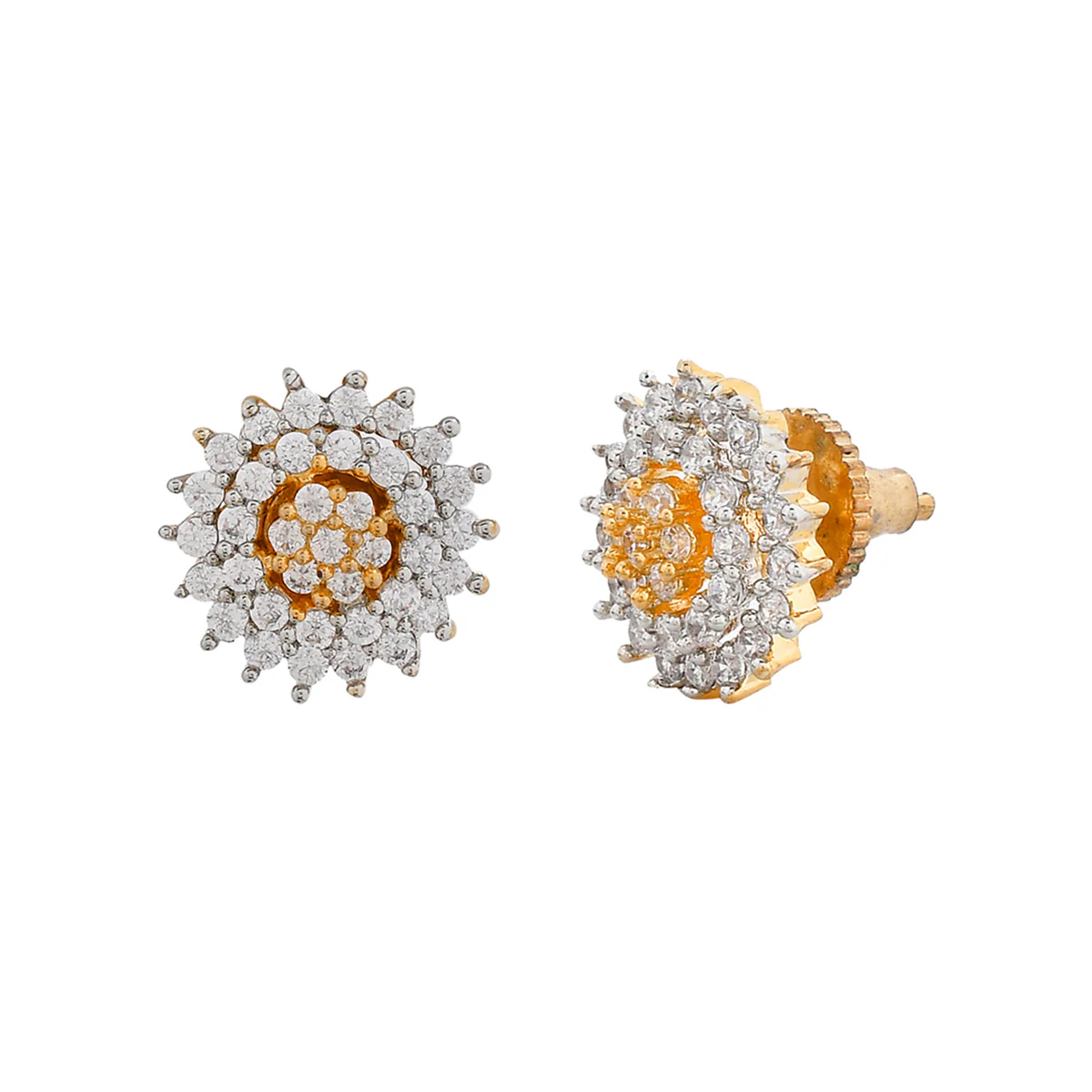 Sparkling Elegance Round Layered Cz Studded Earrings - Image 4