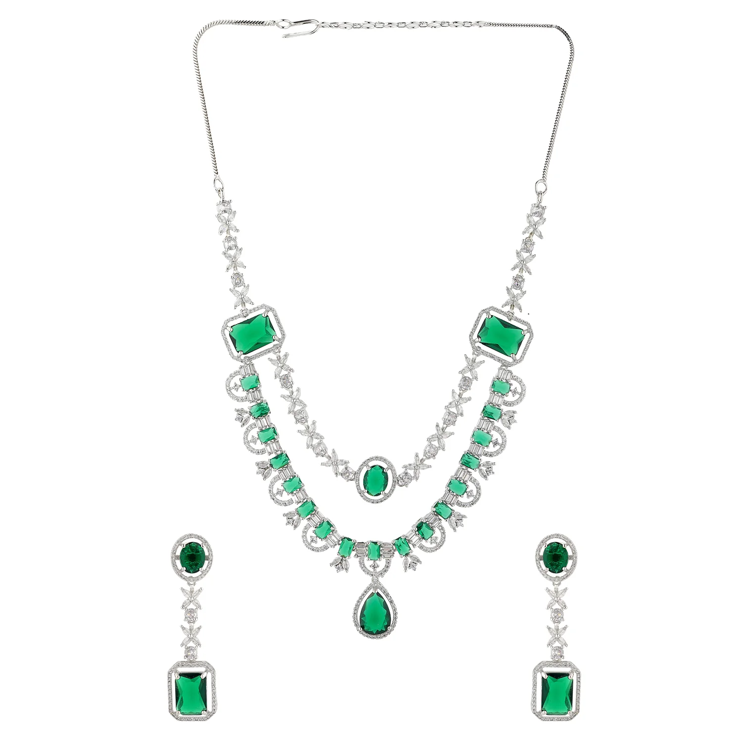 Sparkling Elegance Royal Emerald Aura Cz Necklace Set - Image 6