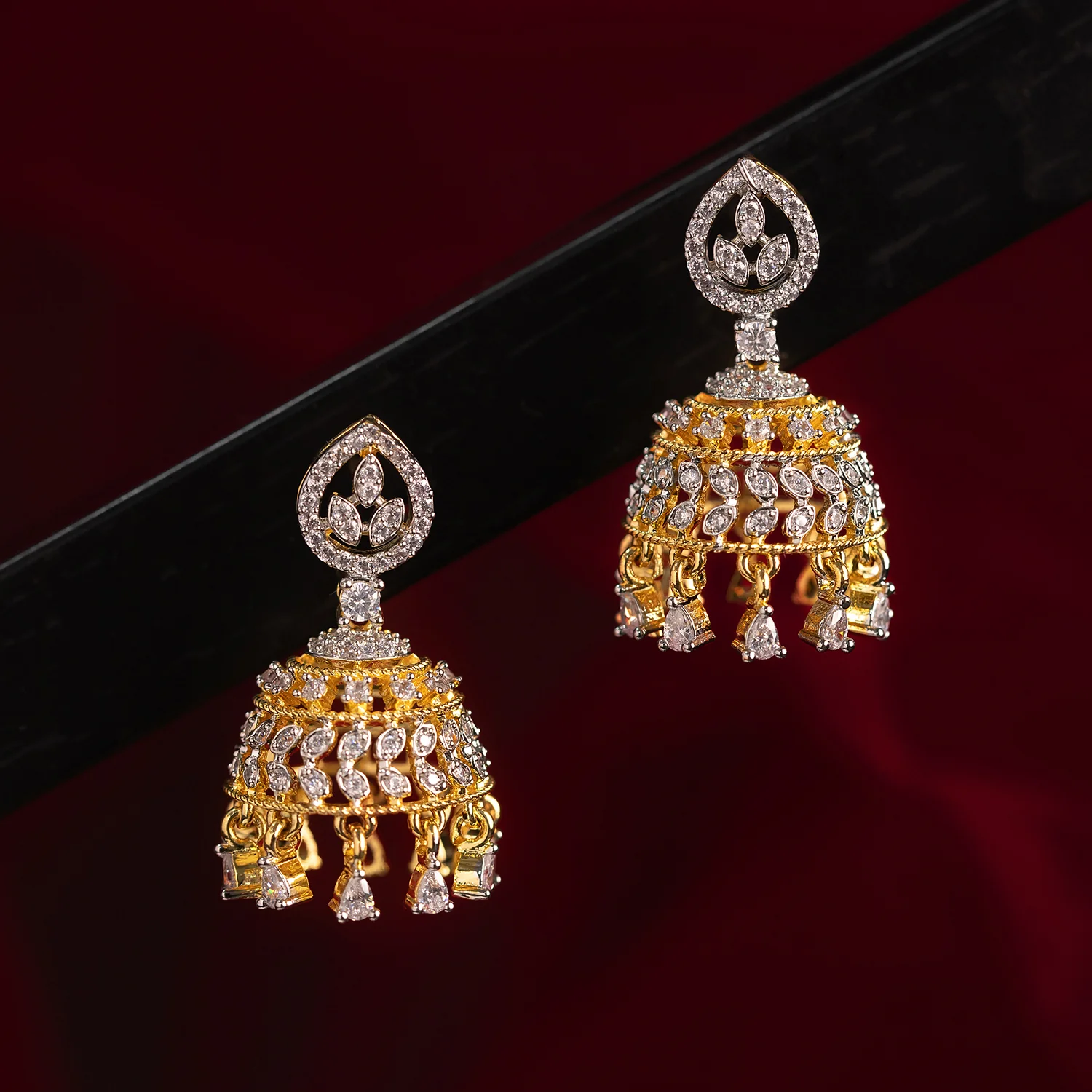 Sparkling Elegance Royal Radiance American Diamond Jhumki Earrings