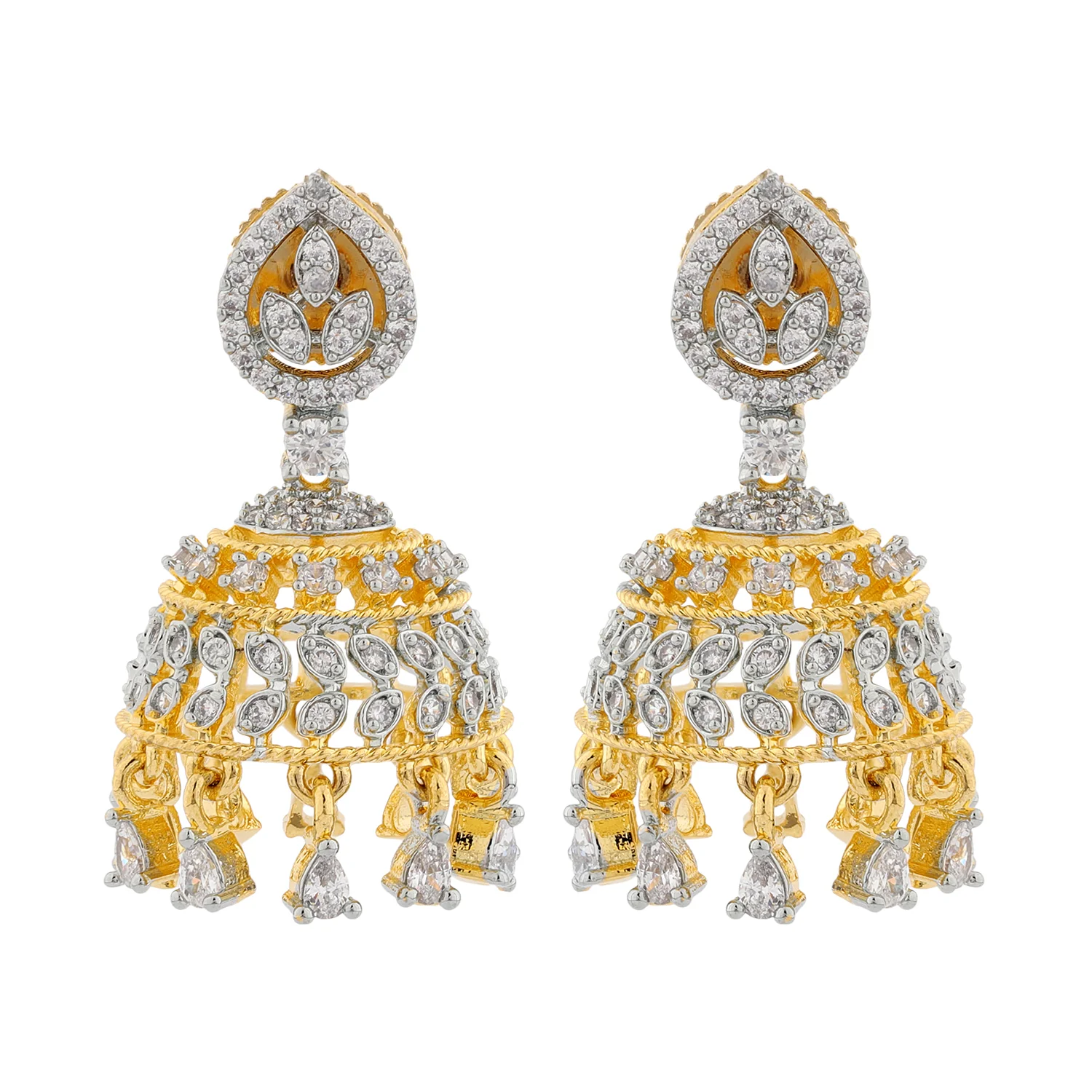 Sparkling Elegance Royal Radiance American Diamond Jhumki Earrings - Image 4